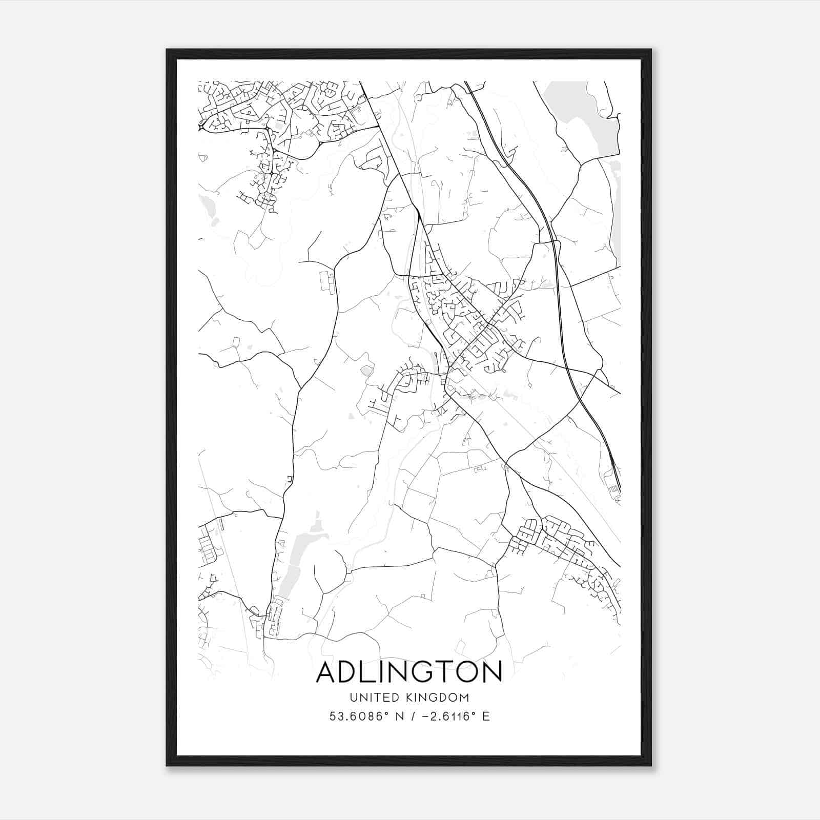Adlington United Kingdom Map Poster, Modern Home Decor Wall Art Print
