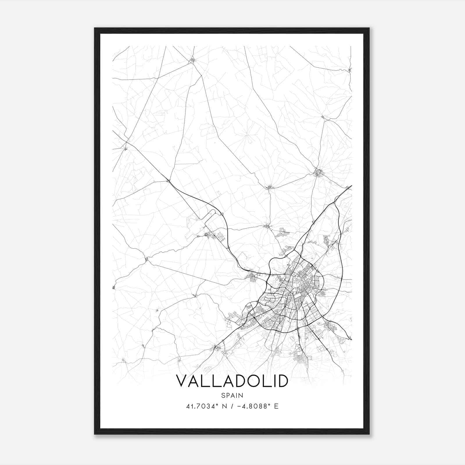 Valladolid Spain Map Poster, Modern Home Decor Wall Art Print
