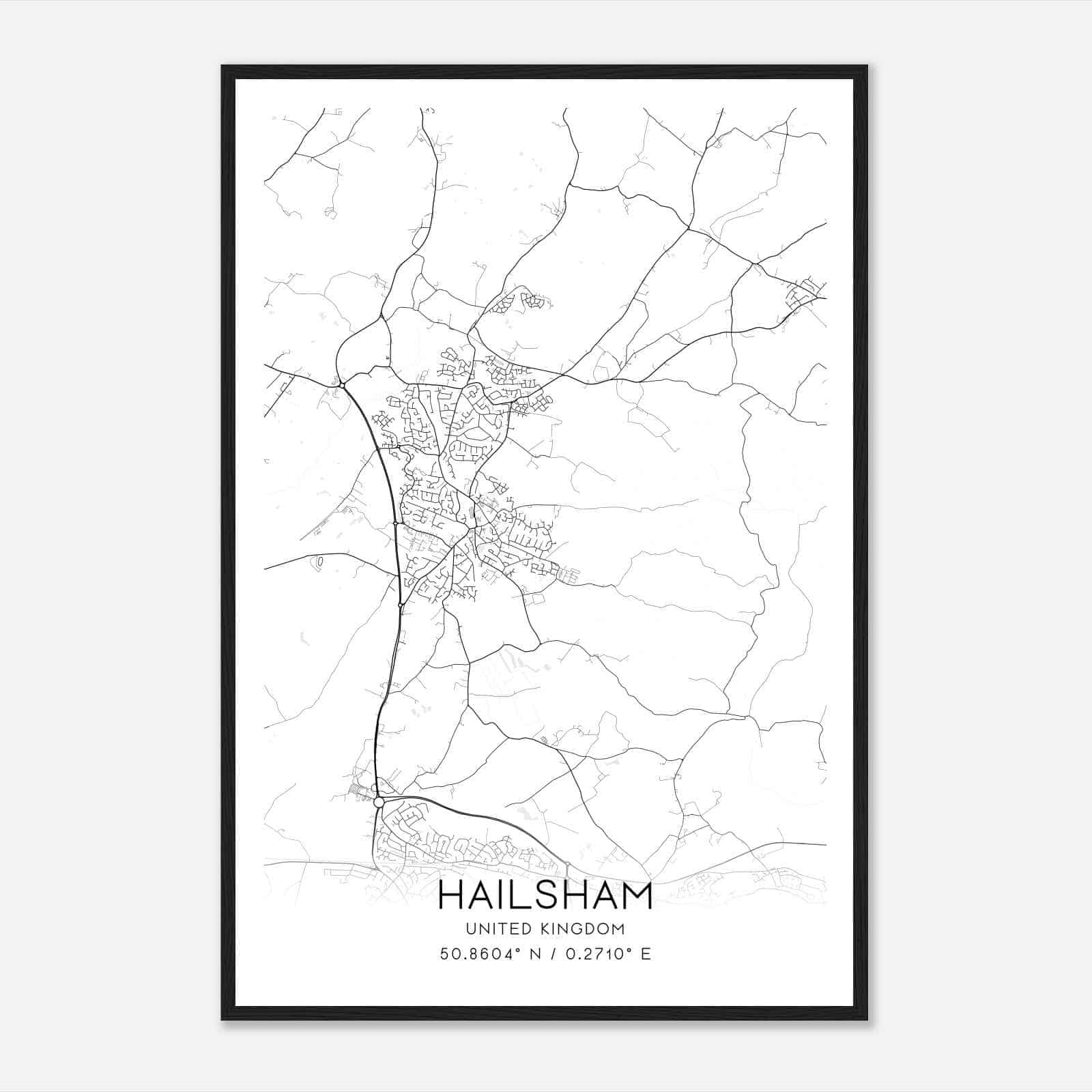 Hailsham United Kingdom Map Poster, Modern Home Decor Wall Art Print