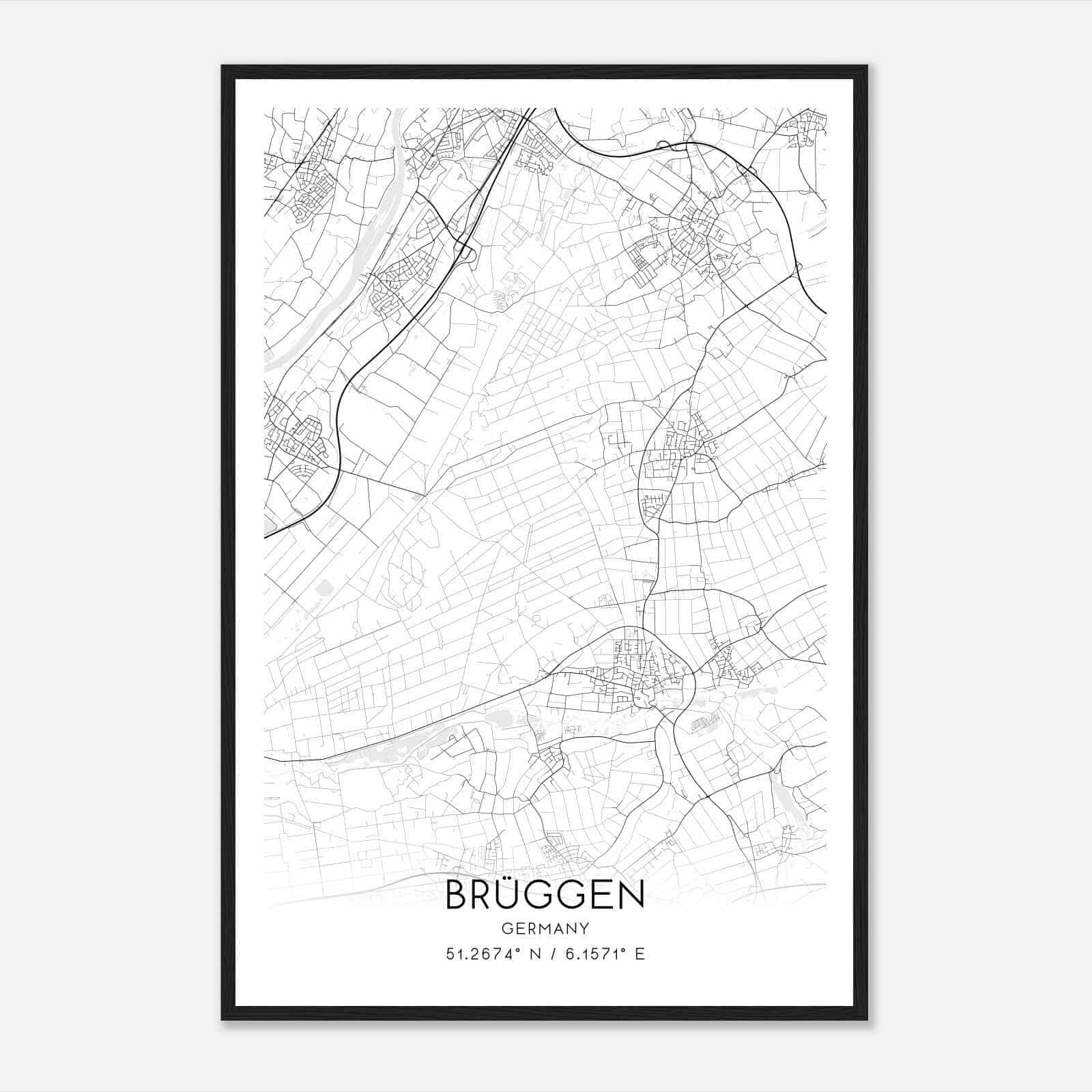 Bruggen Germany Map Poster, Modern Home Decor Wall Art Print