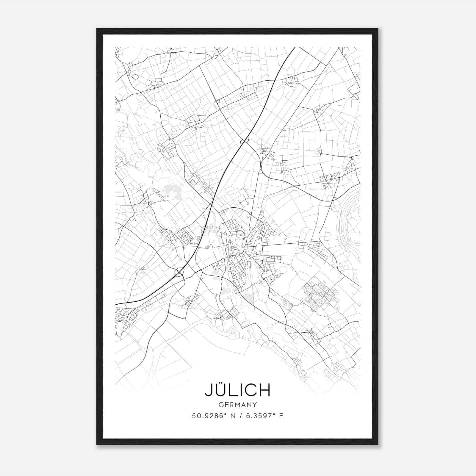 Julich Germany Map Poster, Modern Home Decor Wall Art Print
