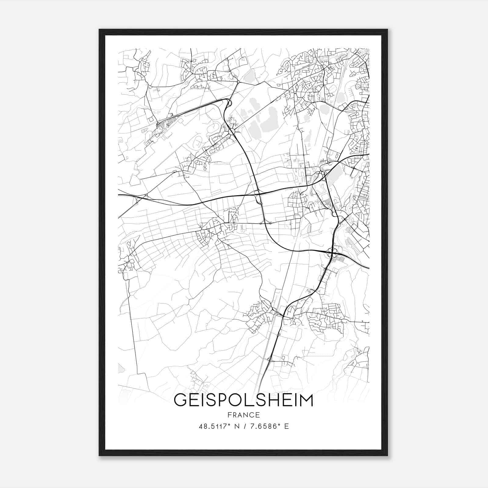 Geispolsheim France Map Poster, Modern Home Decor Wall Art Print