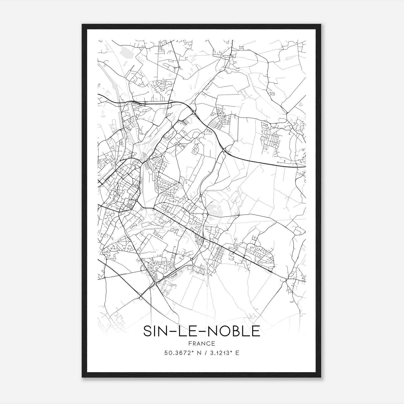 Sin-le-Noble France Map Poster, Modern Home Decor Wall Art Print