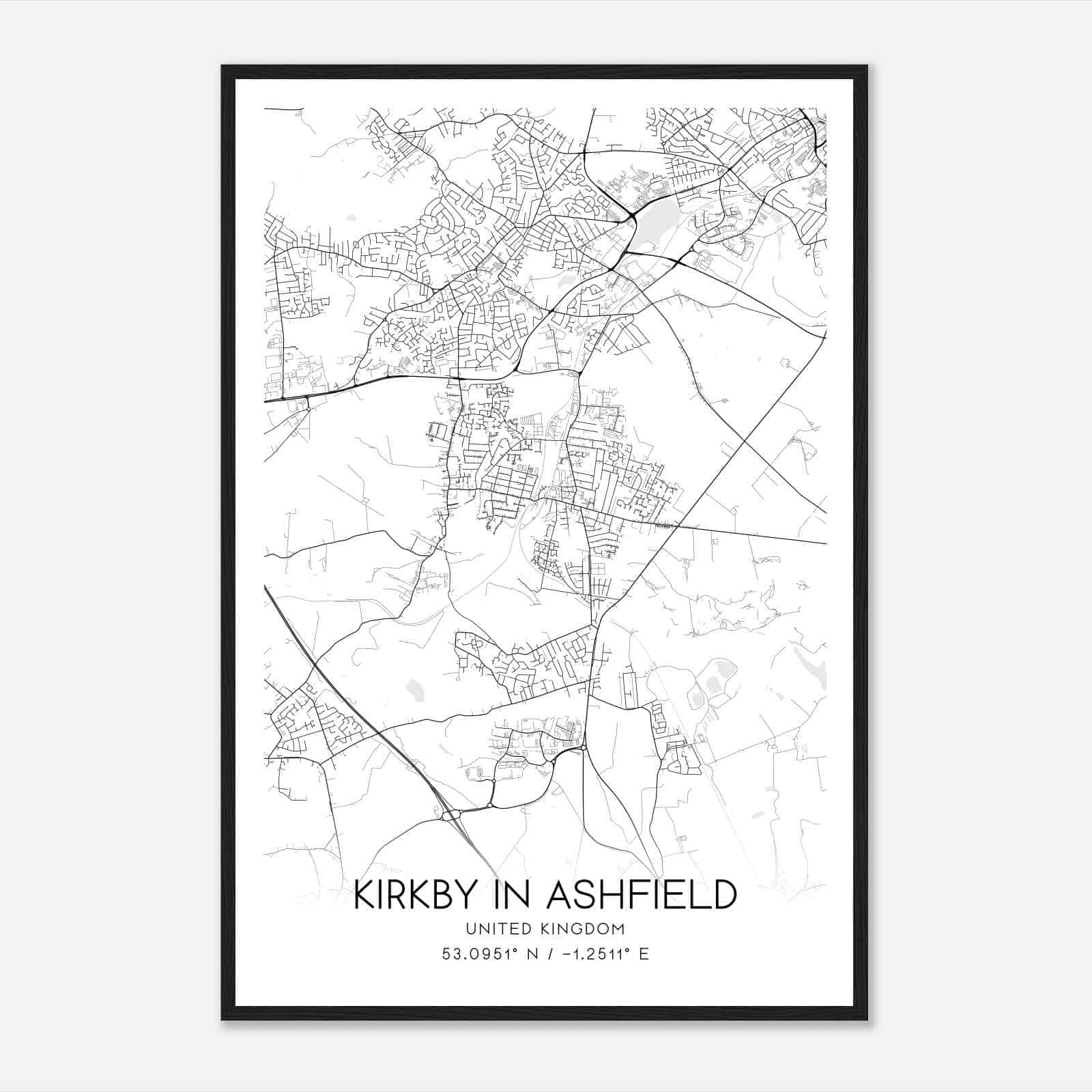 Kirkby in Ashfield United Kingdom Map Poster, Modern Home Decor Wall Art Print