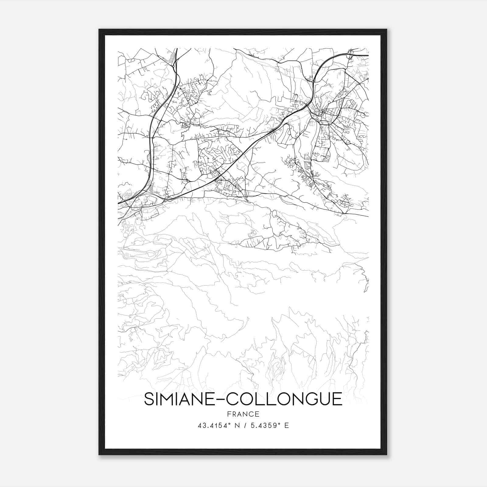 Simiane-Collongue France Map Poster, Modern Home Decor Wall Art Print