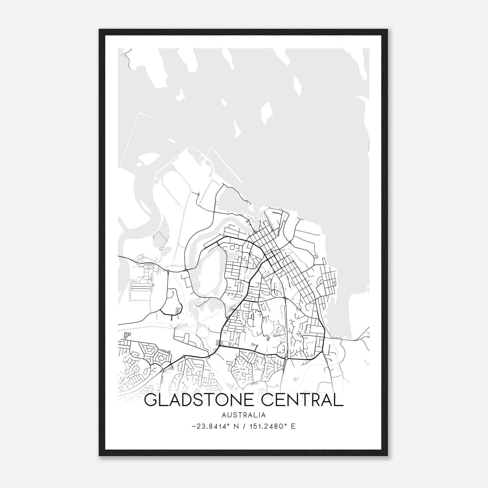 Gladstone Australia Map Poster, Modern Home Decor Wall Art Print