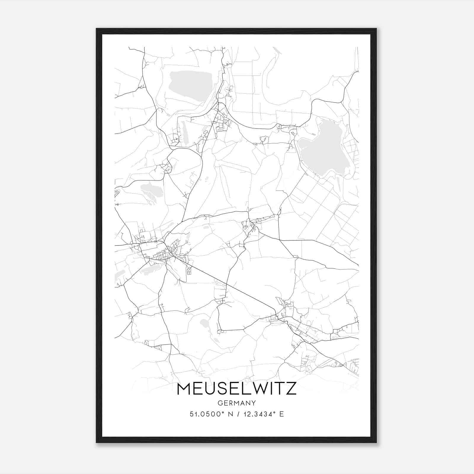 Meuselwitz Germany Map Poster, Modern Home Decor Wall Art Print