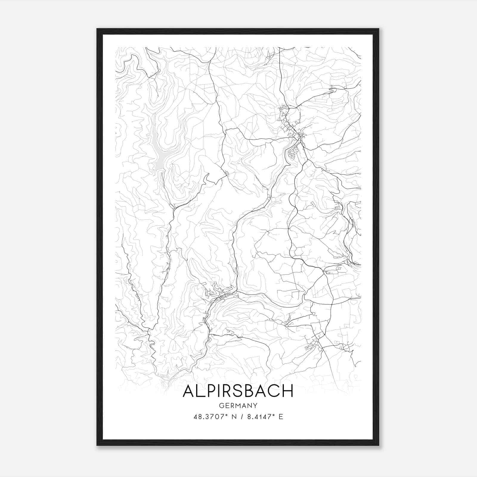 Alpirsbach Germany Map Poster, Modern Home Decor Wall Art Print