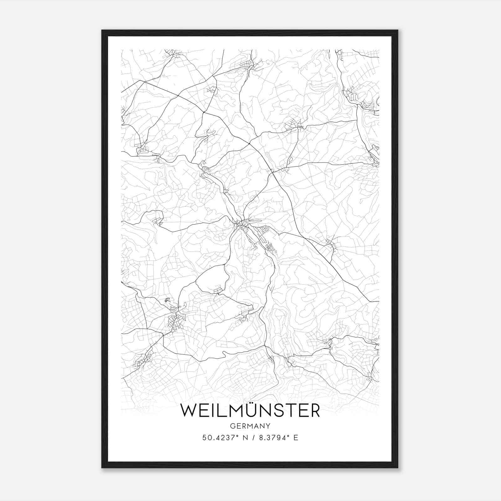 Weilmunster Germany Map Poster, Modern Home Decor Wall Art Print