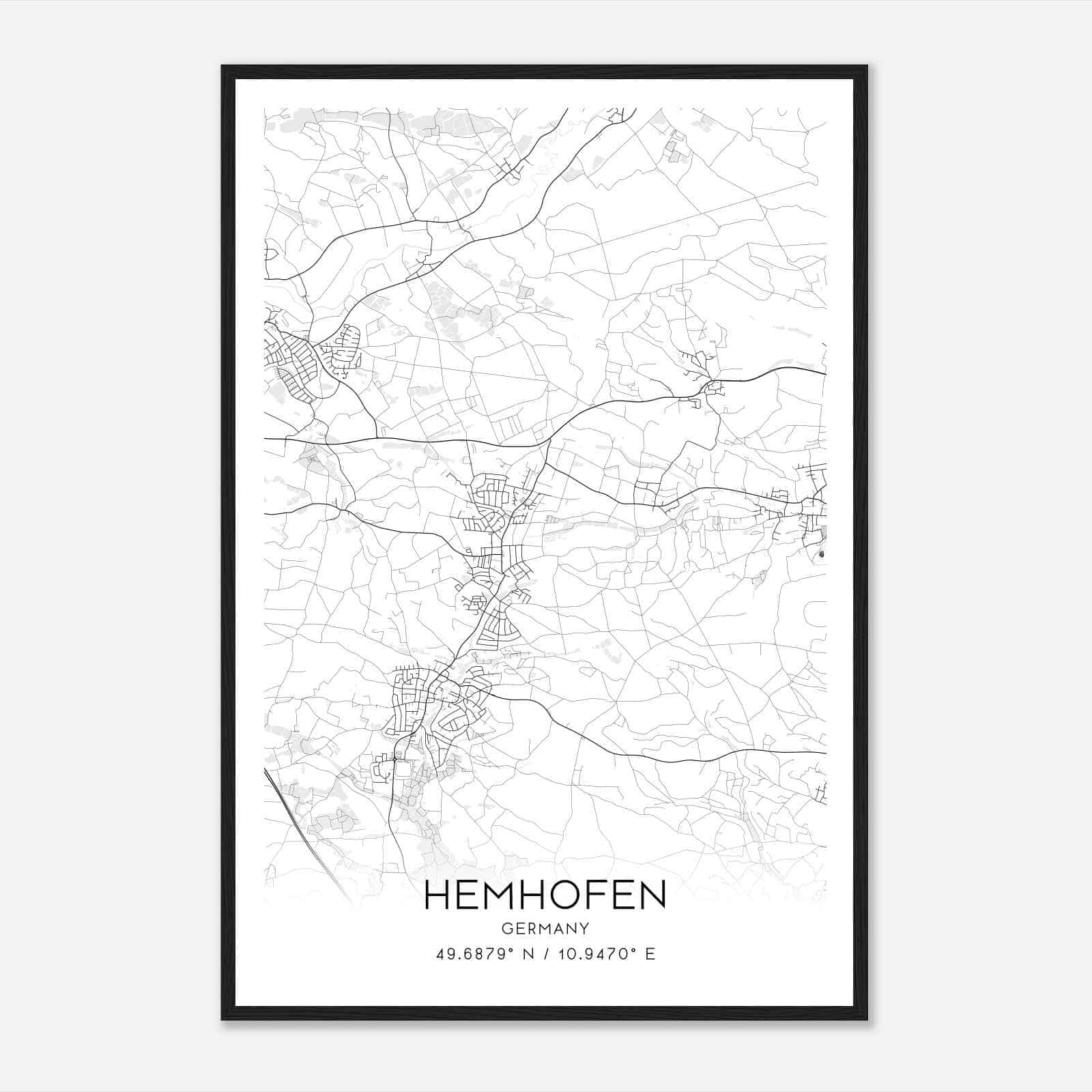 Hemhofen Germany Map Poster, Modern Home Decor Wall Art Print