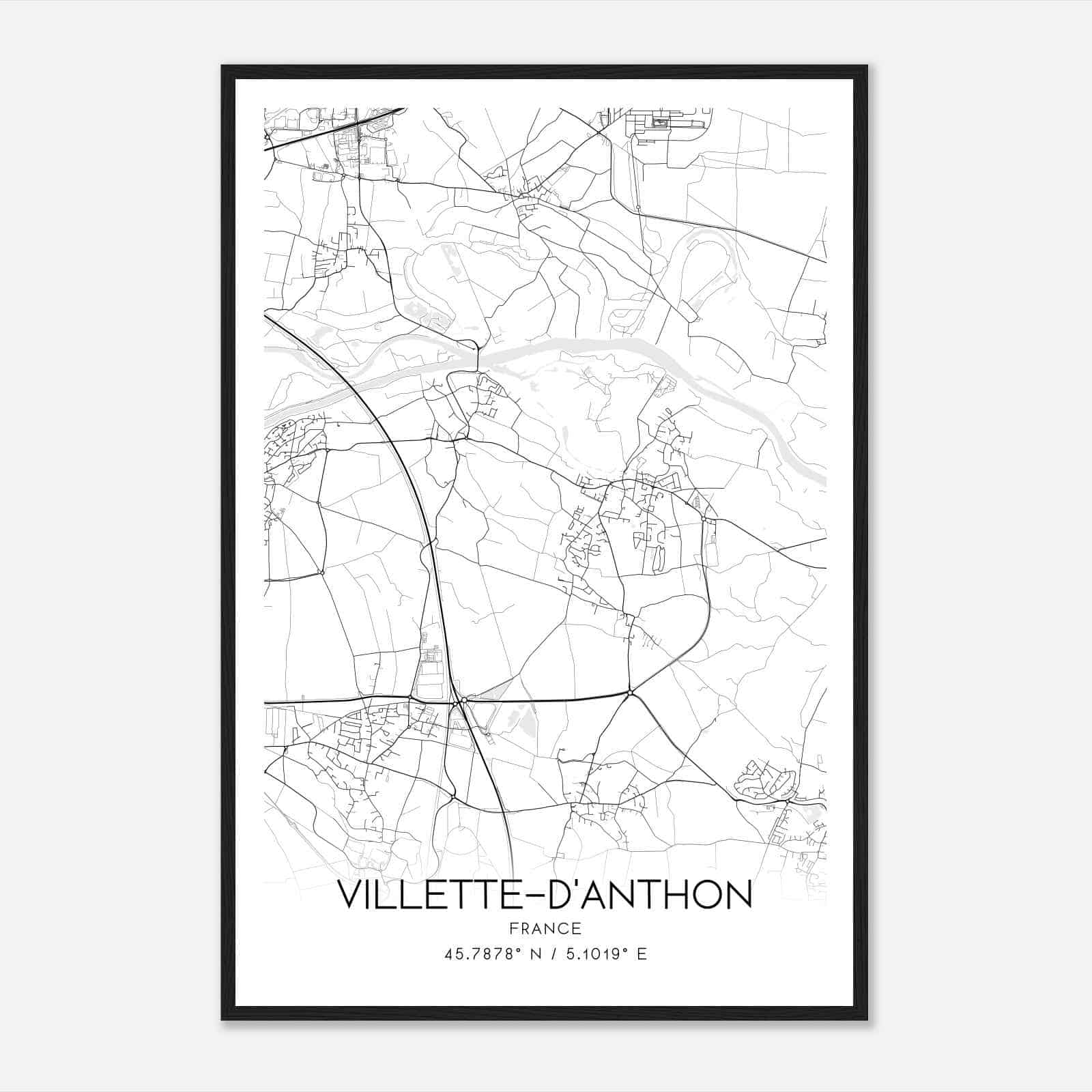 Villette-d’Anthon France Map Poster, Modern Home Decor Wall Art Print