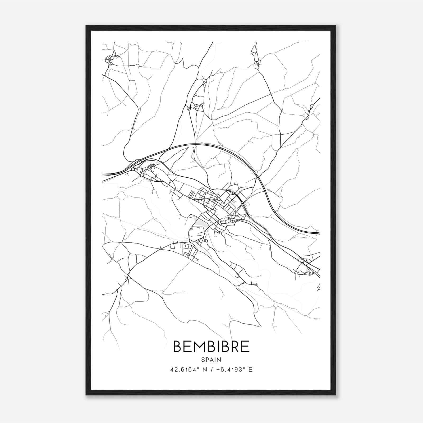 Bembibre Spain Map Poster, Modern Home Decor Wall Art Print