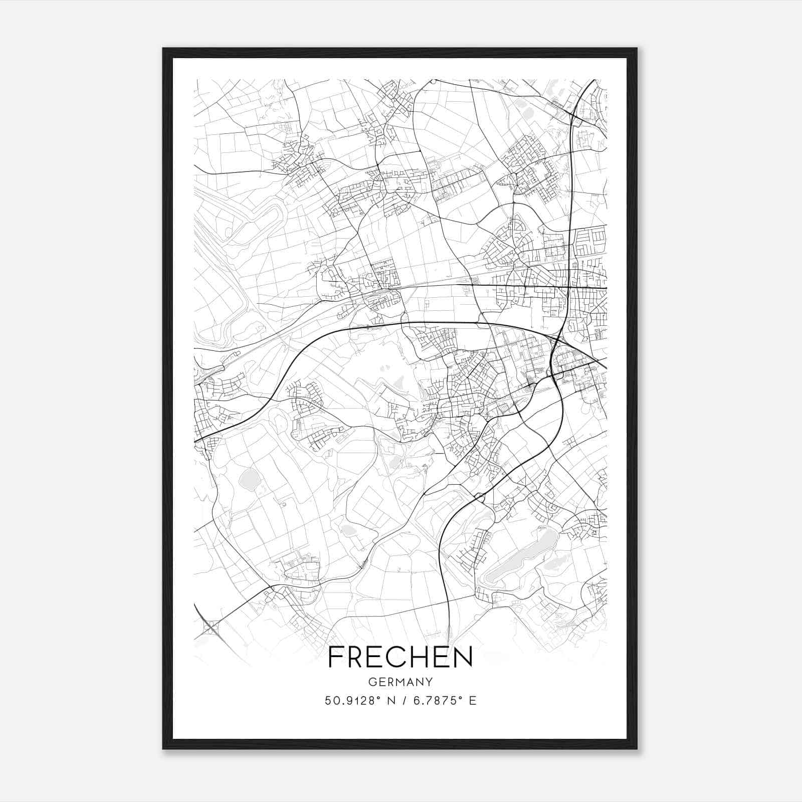 Frechen Germany Map Poster, Modern Home Decor Wall Art Print