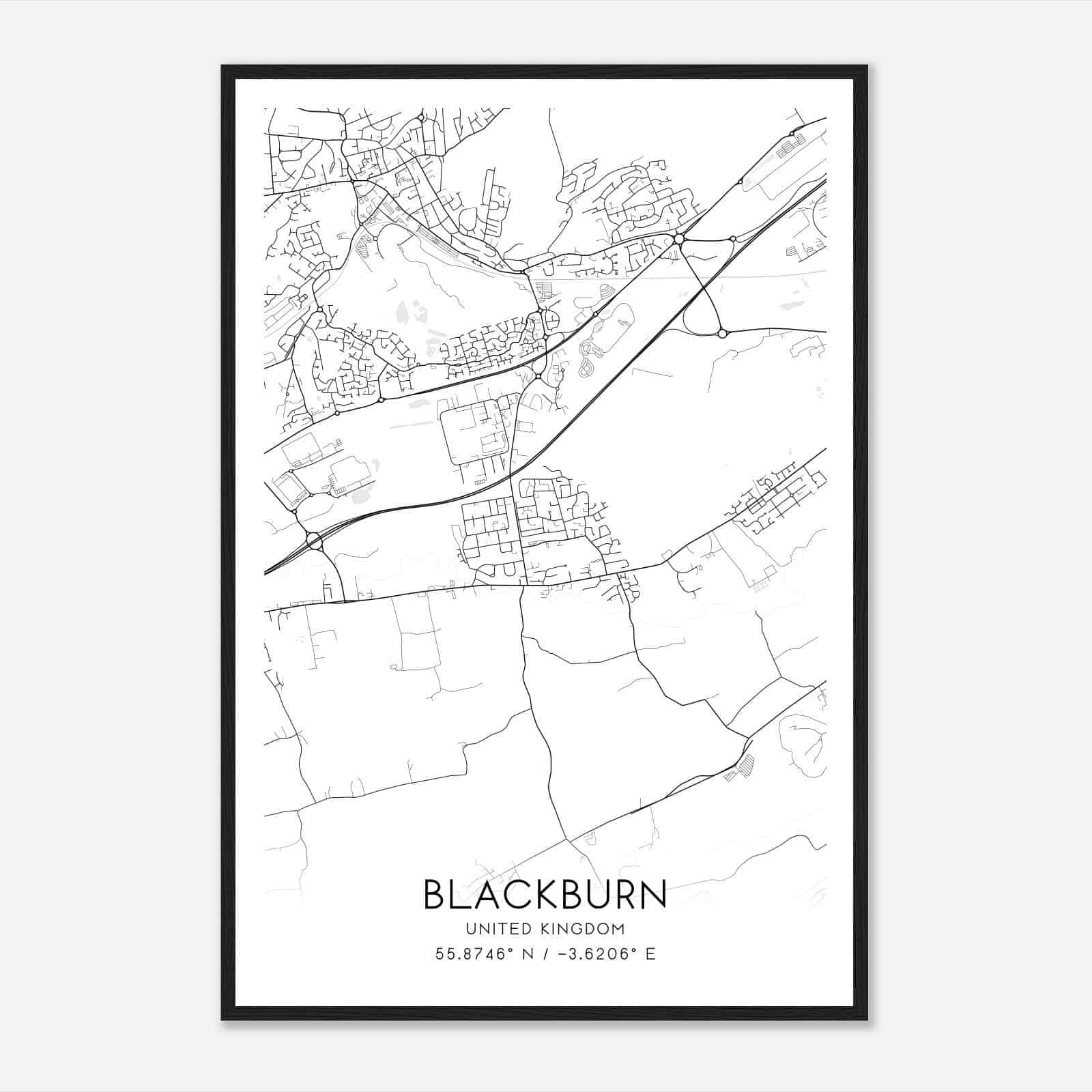 Blackburn United Kingdom Map Poster, Modern Home Decor Wall Art Print