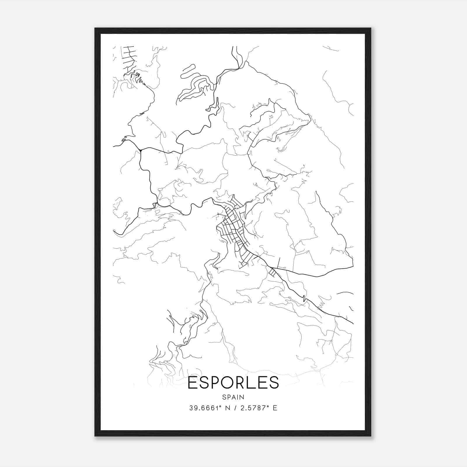 Esporlas Spain Map Poster, Modern Home Decor Wall Art Print
