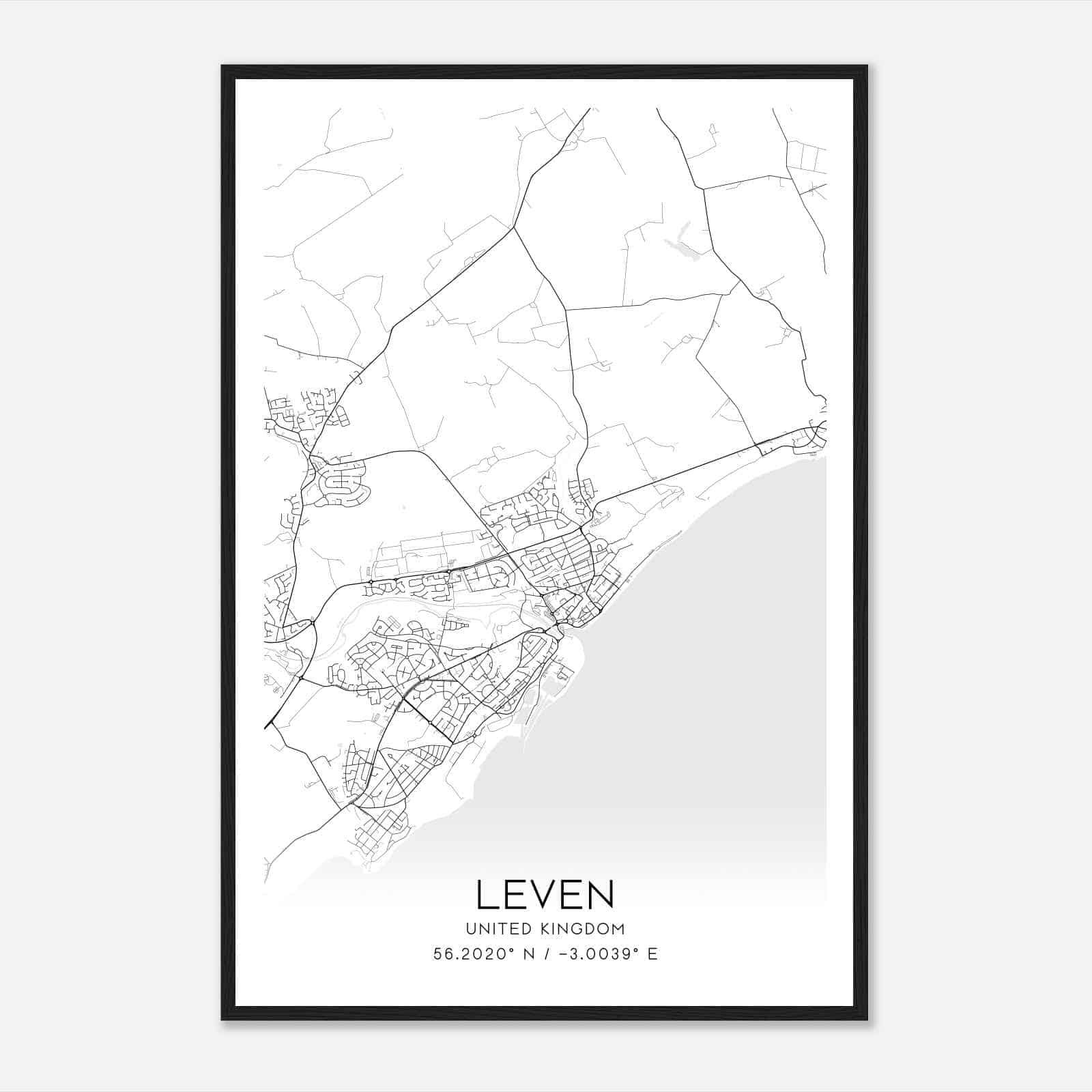 Leven United Kingdom Map Poster, Modern Home Decor Wall Art Print