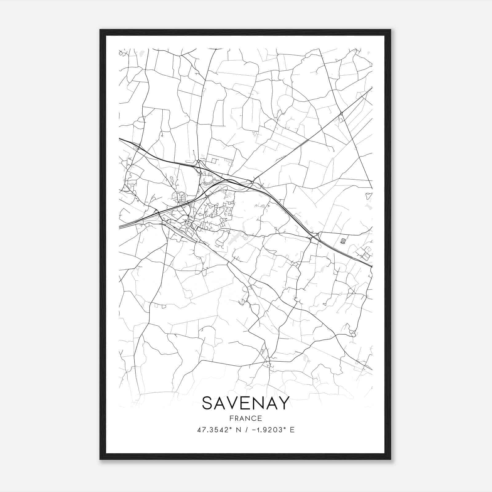 Savenay France Map Poster, Modern Home Decor Wall Art Print