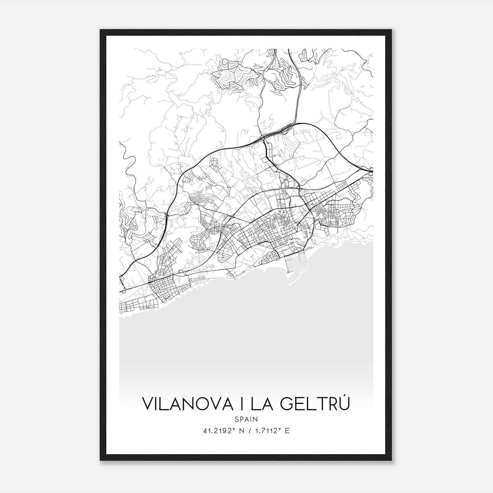 Villanueva y Geltru Spain Map Poster, Modern Home Decor Wall Art Print
