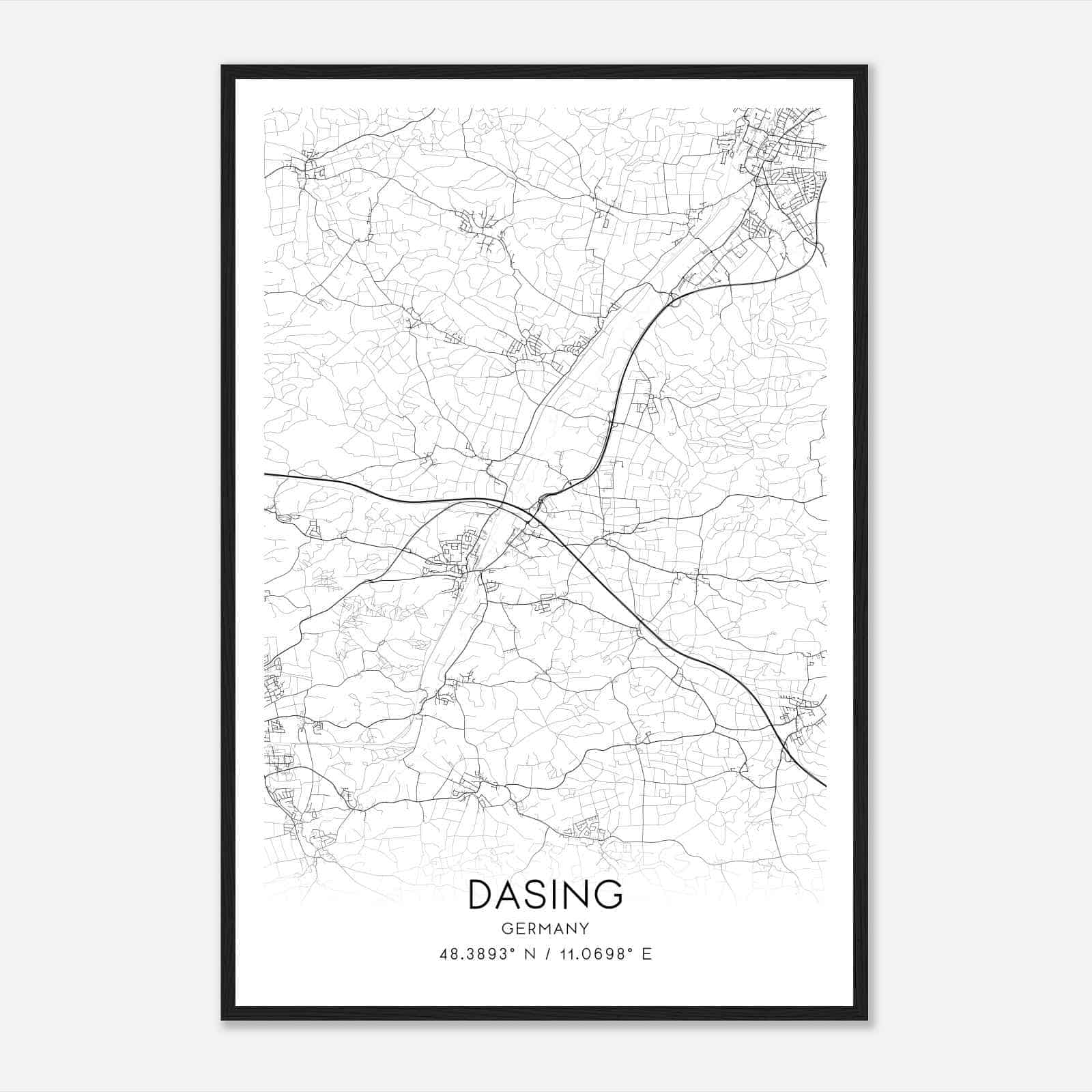 Dasing Germany Map Poster, Modern Home Decor Wall Art Print