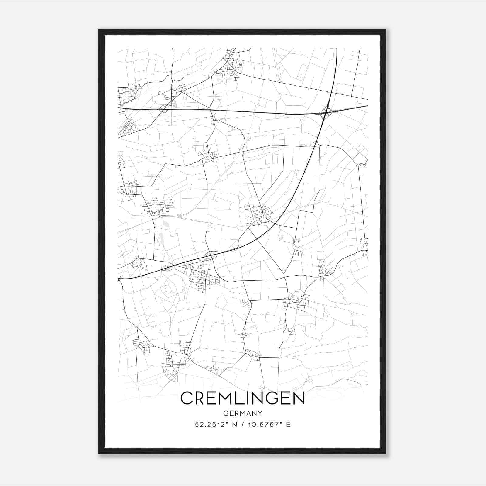 Cremlingen Germany Map Poster, Modern Home Decor Wall Art Print