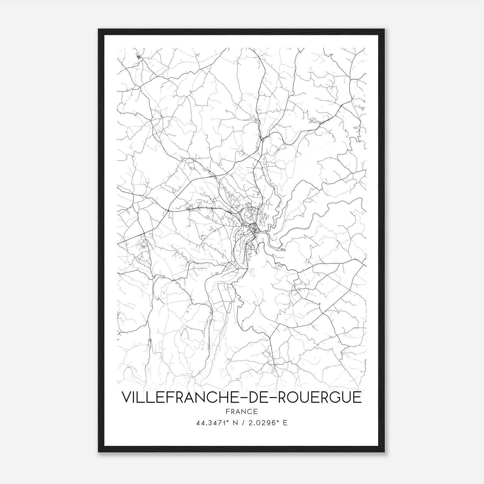 Villefranche-de-Rouergue France Map Poster, Modern Home Decor Wall Art Print