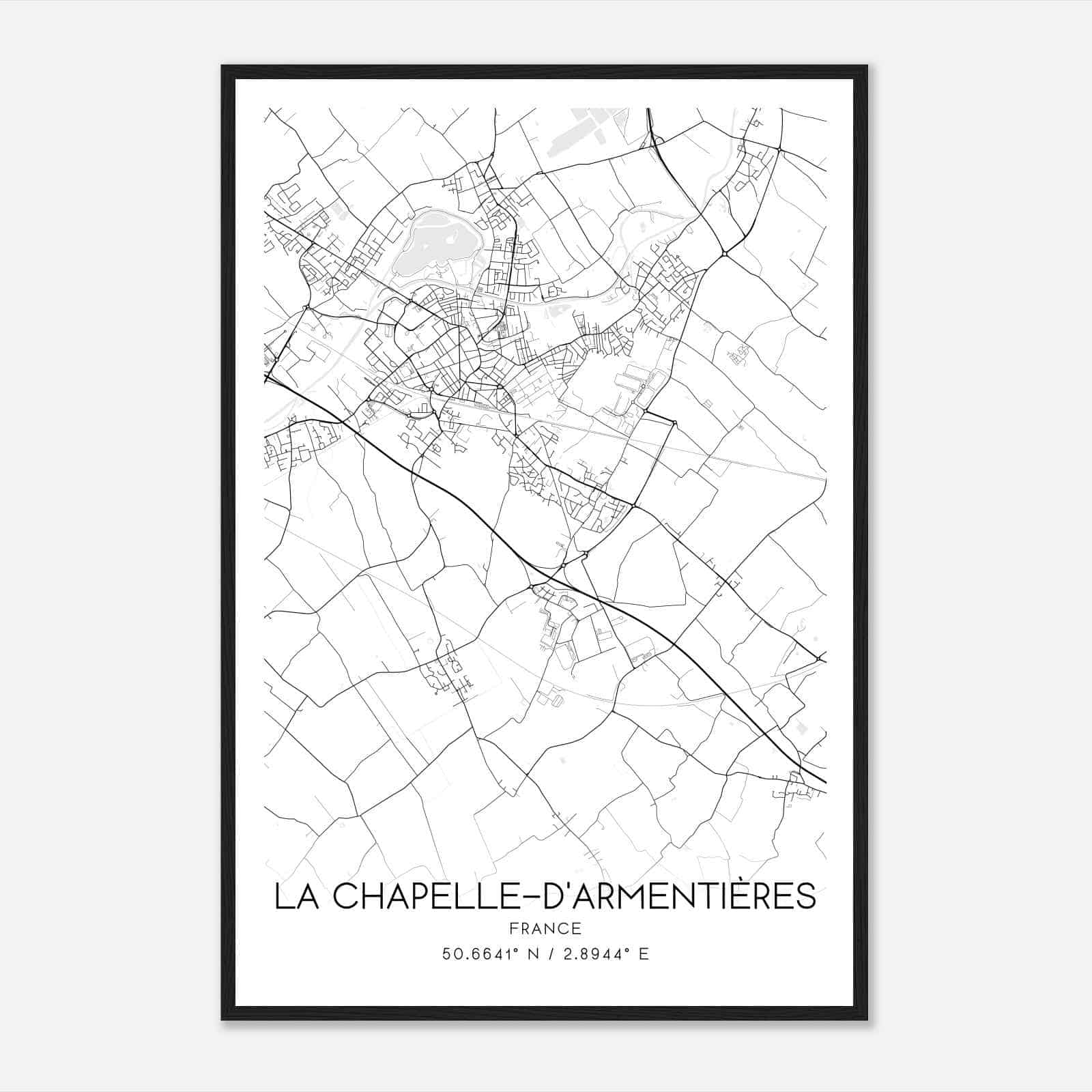 La Chapelle d’Armentieres France Map Poster, Modern Home Decor Wall Art Print
