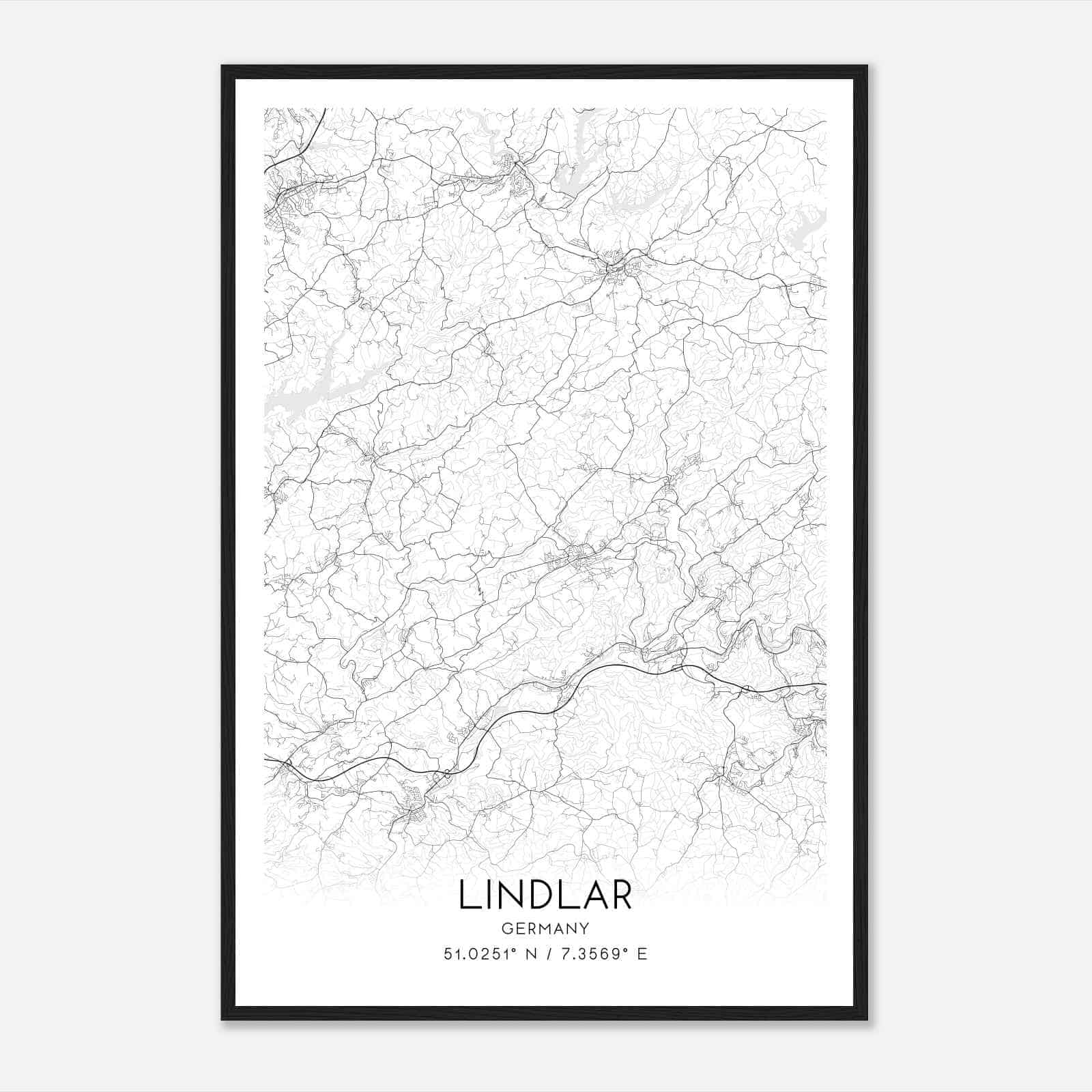 Lindlar Germany Map Poster, Modern Home Decor Wall Art Print