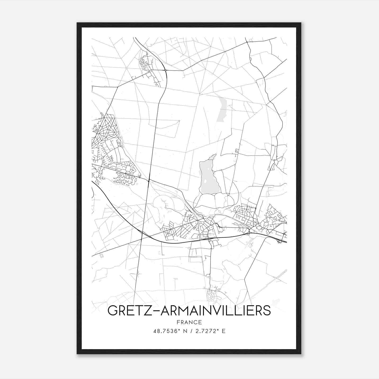 Gretz-Armainvilliers France Map Poster, Modern Home Decor Wall Art Print