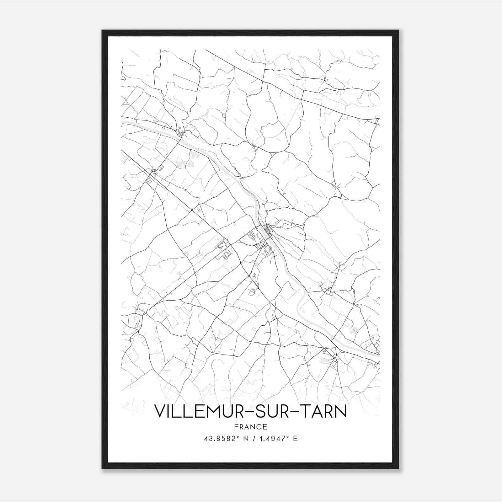 Villemur-sur-Tarn France Map Poster, Modern Home Decor Wall Art Print