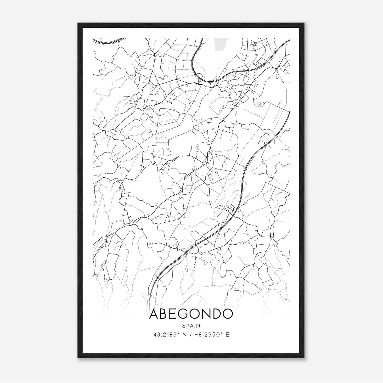 Abegondo Spain Map Poster, Modern Home Decor Wall Art Print