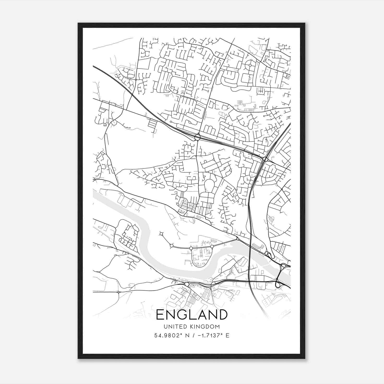 Lemington United Kingdom Map Poster, Modern Home Decor Wall Art Print