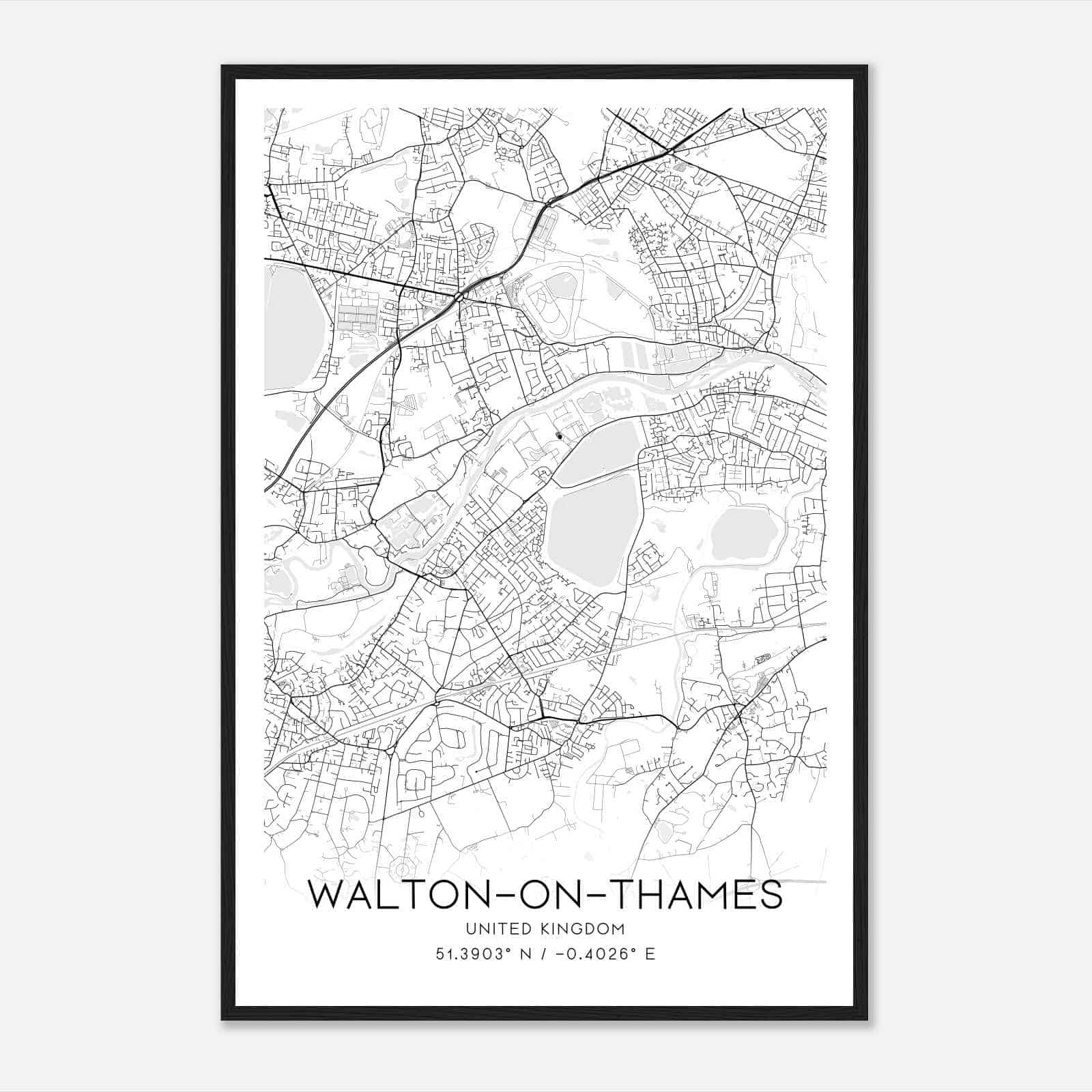 Walton upon Thames United Kingdom Map Poster, Modern Home Decor Wall Art Print