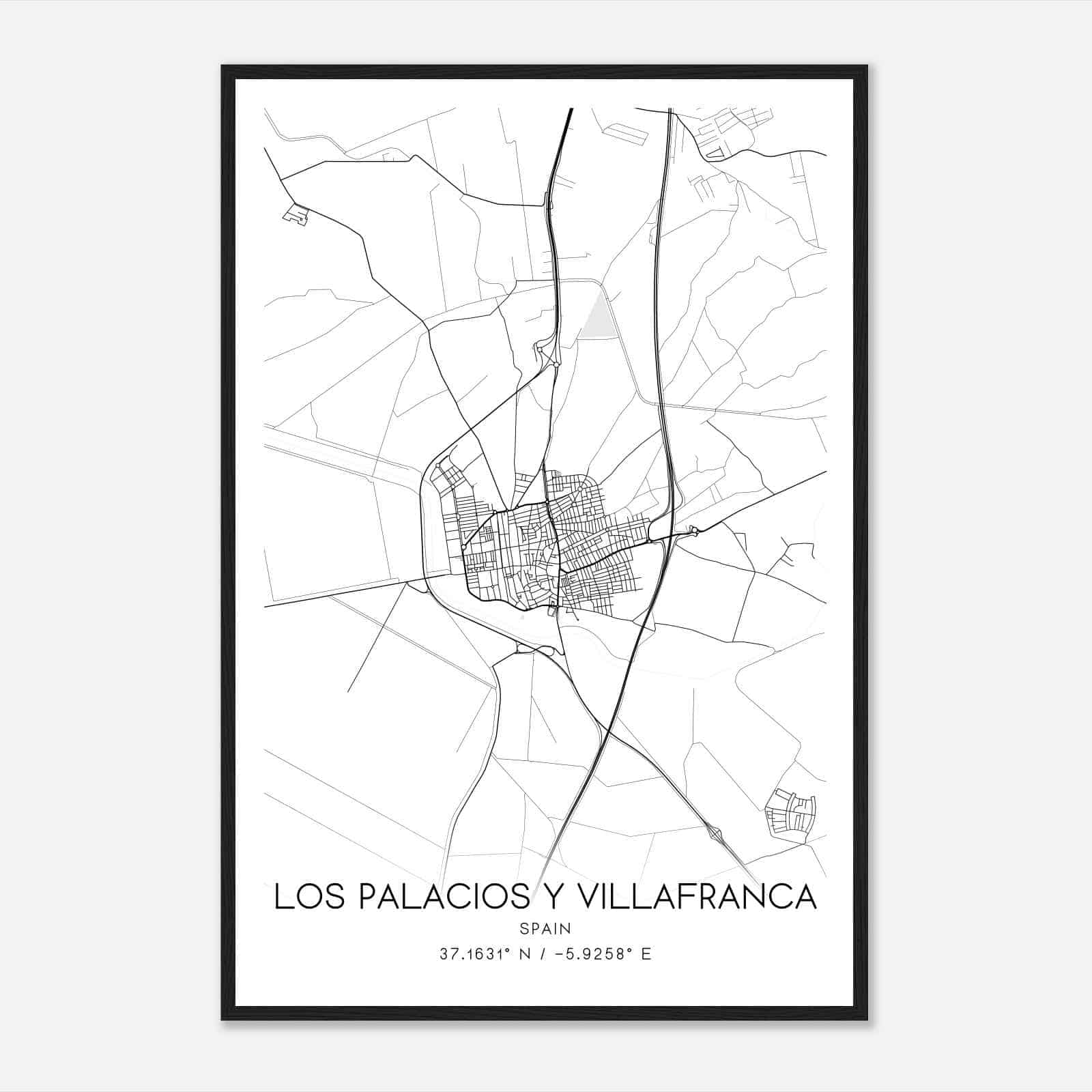 Los Palacios y Villafranca Spain Map Poster, Modern Home Decor Wall Art Print