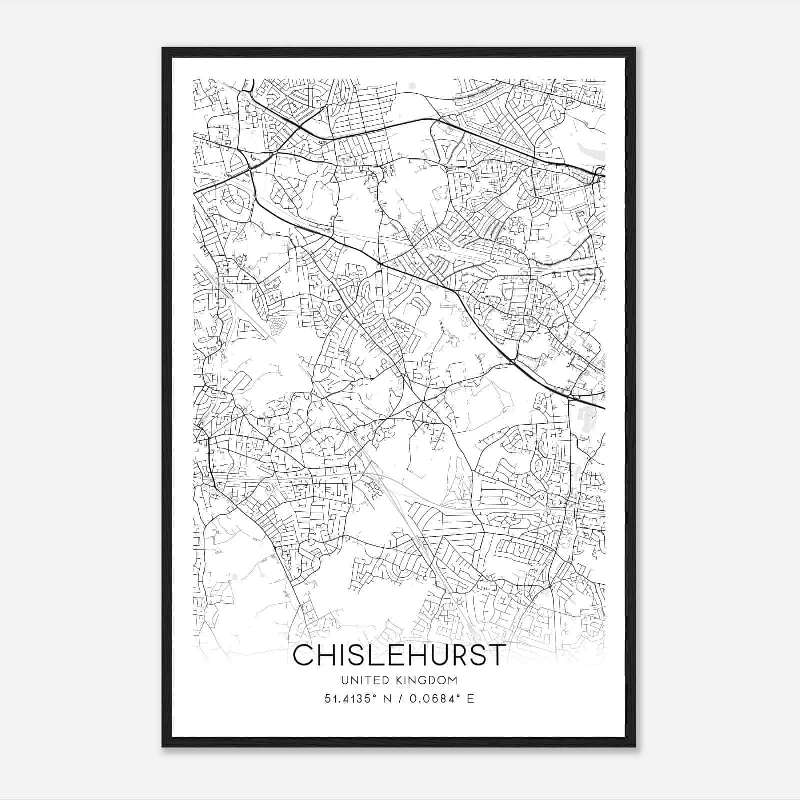 Chislehurst United Kingdom Map Poster, Modern Home Decor Wall Art Print