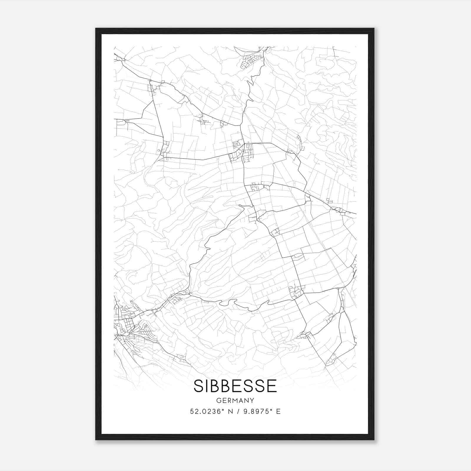 Sibbesse Germany Map Poster, Modern Home Decor Wall Art Print