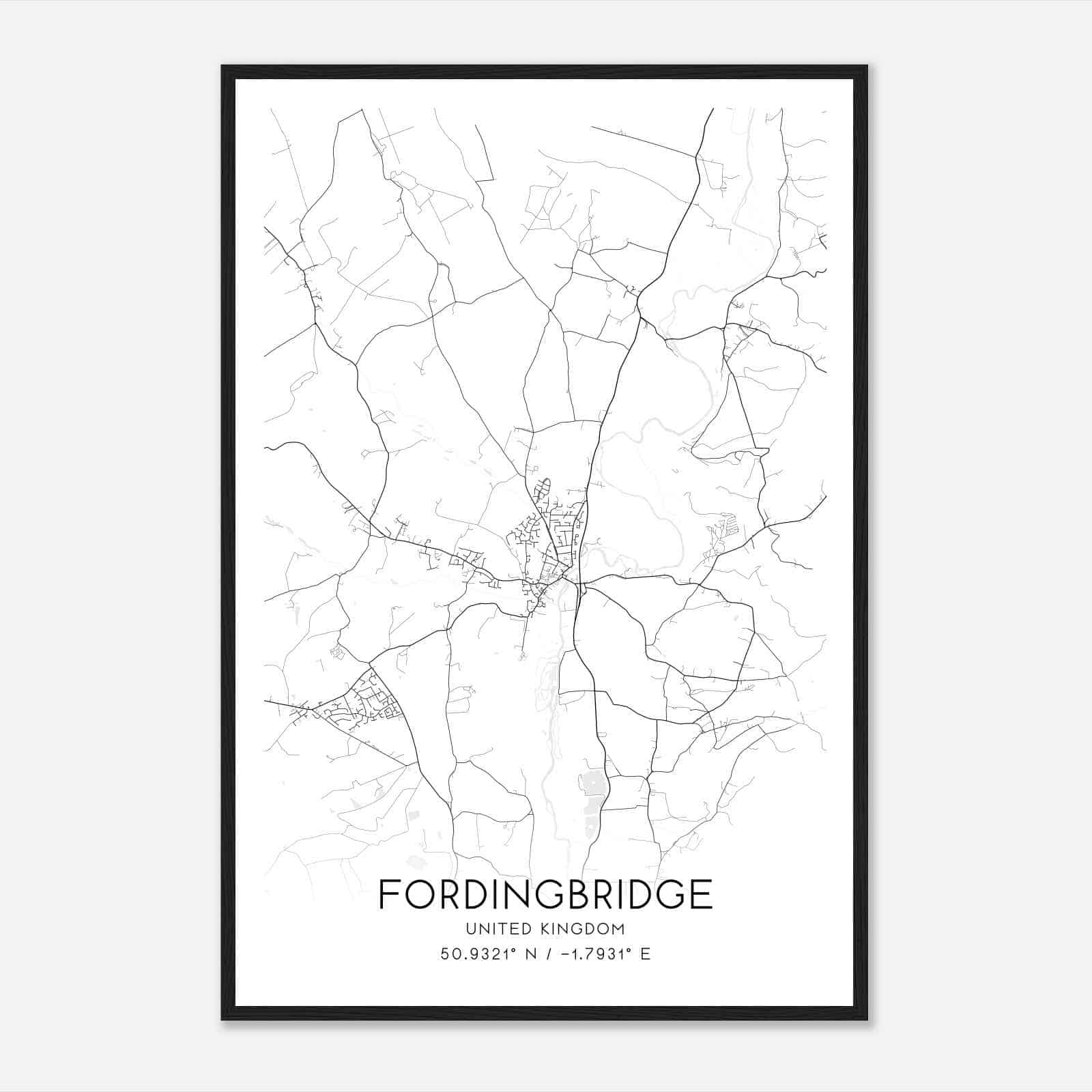 Fordingbridge United Kingdom Map Poster, Modern Home Decor Wall Art Print