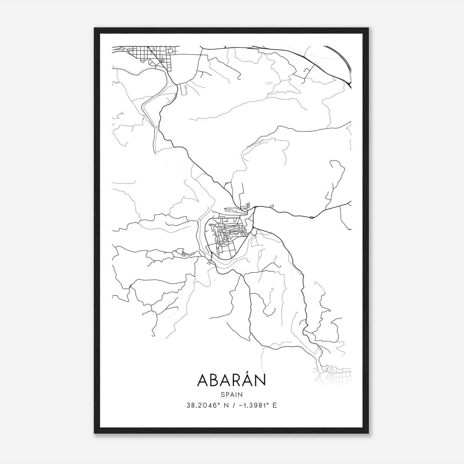 Abaran Spain Map Poster, Modern Home Decor Wall Art Print