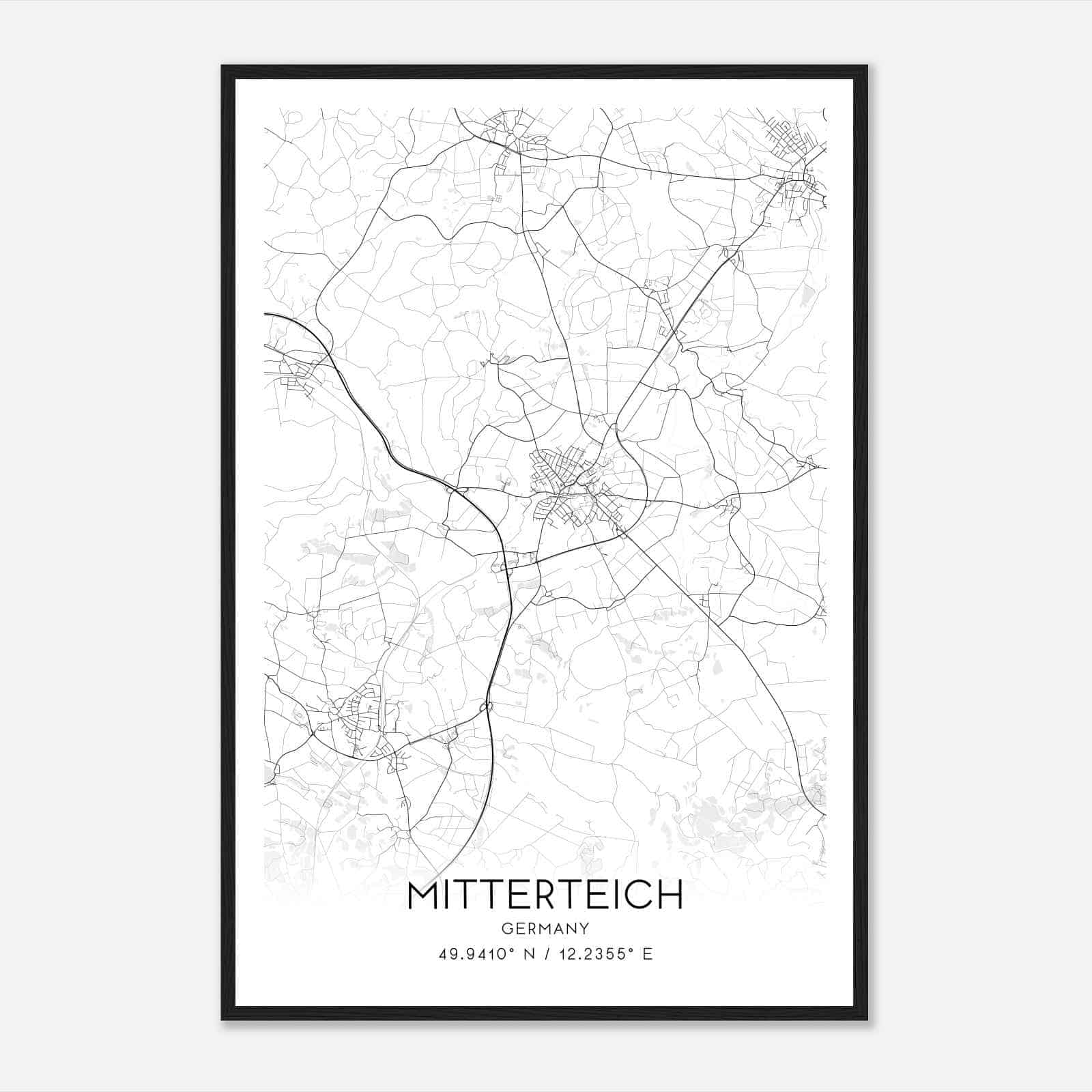 Mitterteich Germany Map Poster, Modern Home Decor Wall Art Print