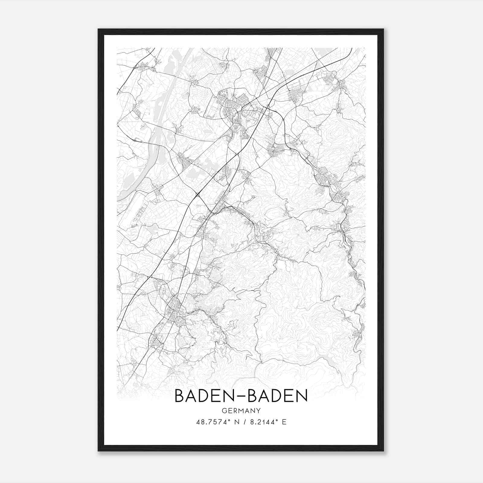 Baden-Baden Germany Map Poster, Modern Home Decor Wall Art Print