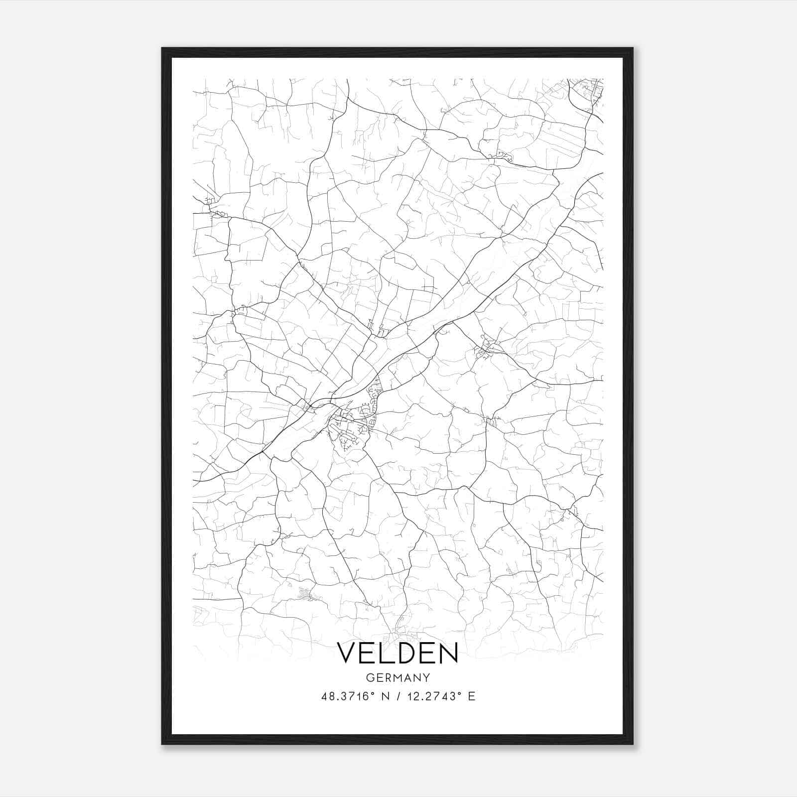 Velden Germany Map Poster, Modern Home Decor Wall Art Print