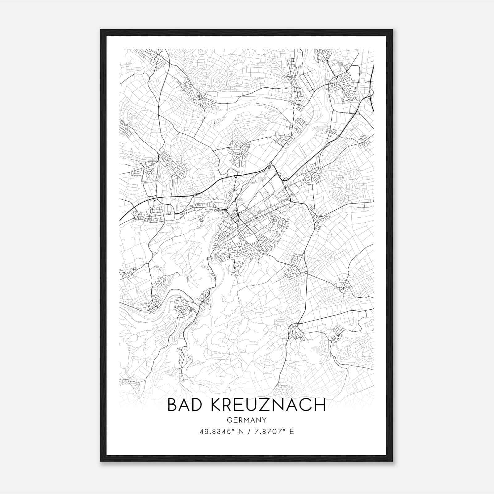 Bad Kreuznach Germany Map Poster, Modern Home Decor Wall Art Print