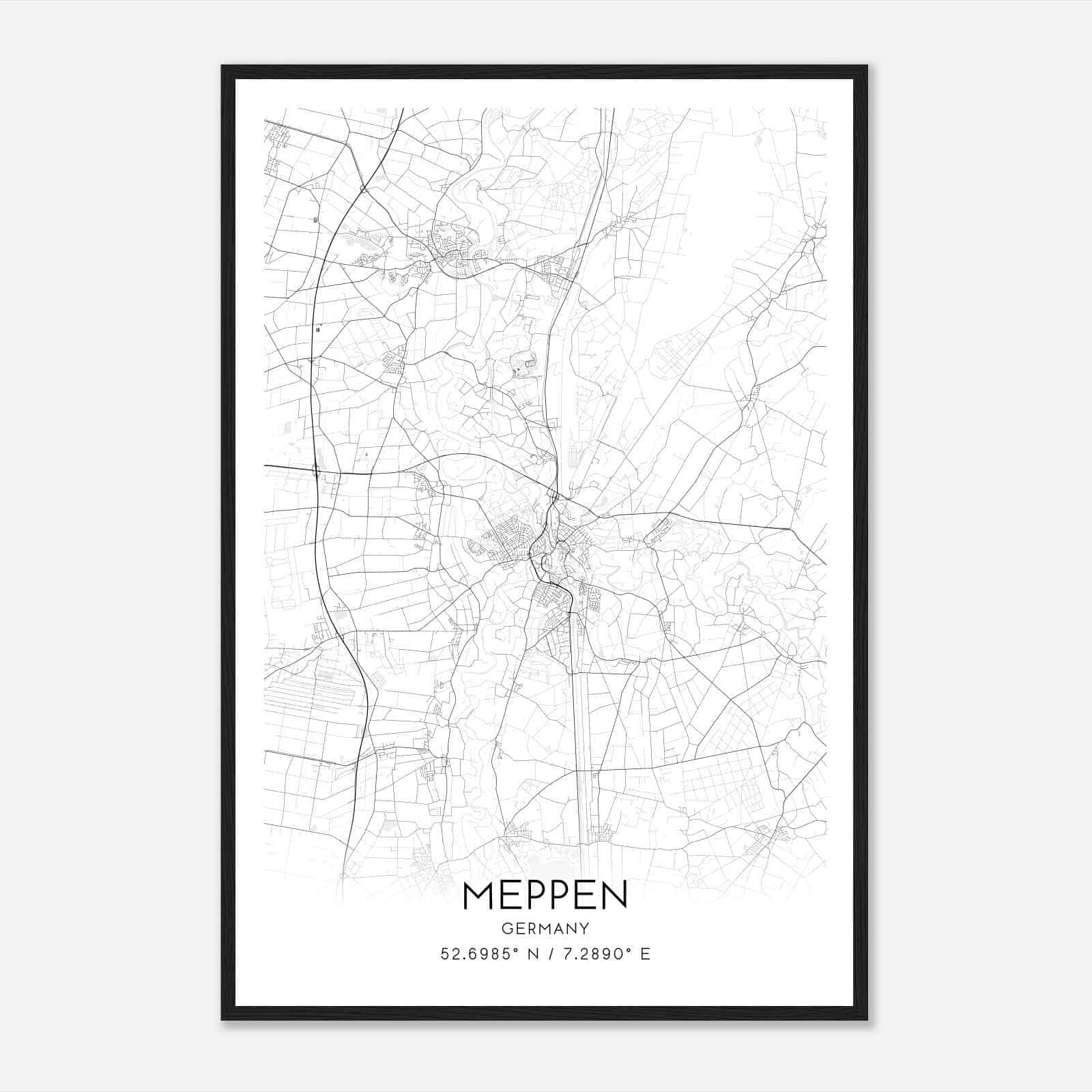 Meppen Germany Map Poster, Modern Home Decor Wall Art Print