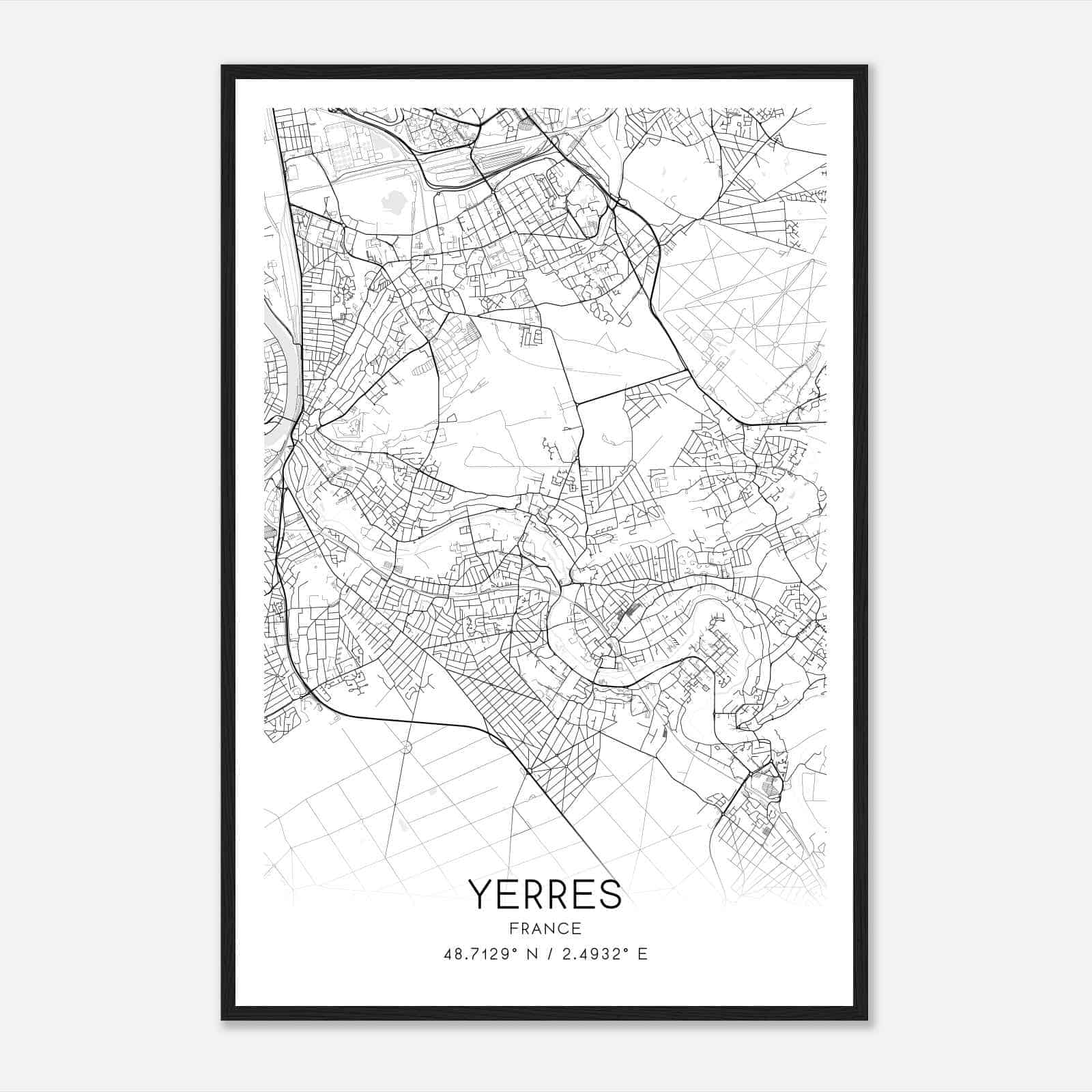 Yerres France Map Poster, Modern Home Decor Wall Art Print