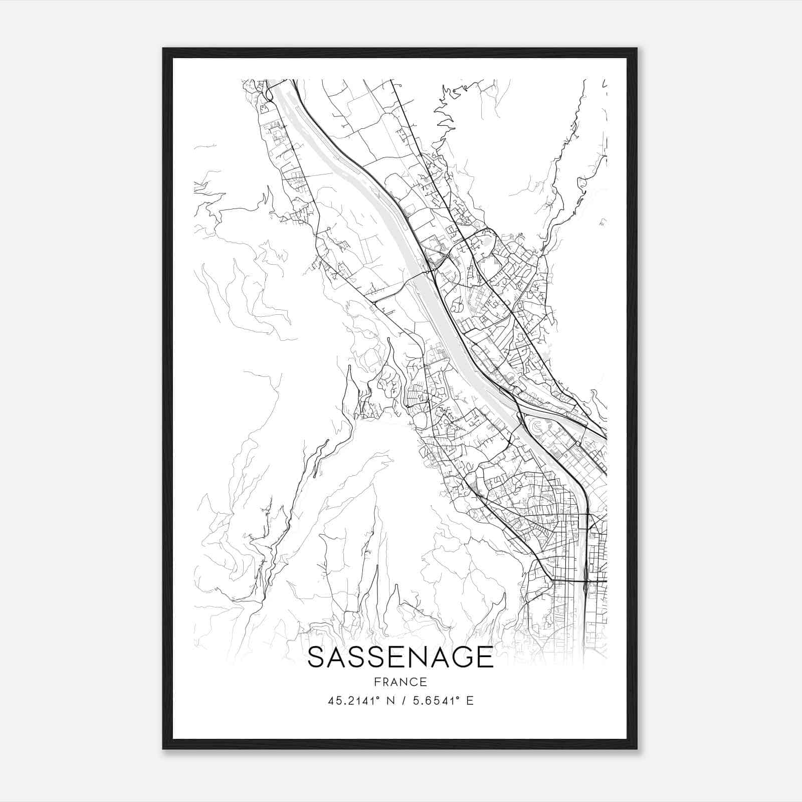 Sassenage France Map Poster, Modern Home Decor Wall Art Print
