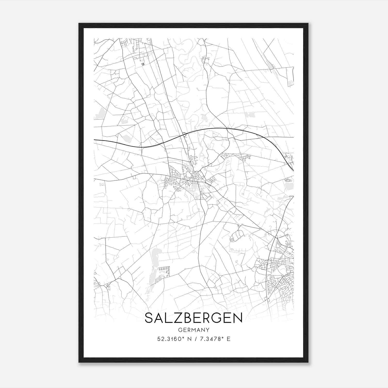 Salzbergen Germany Map Poster, Modern Home Decor Wall Art Print