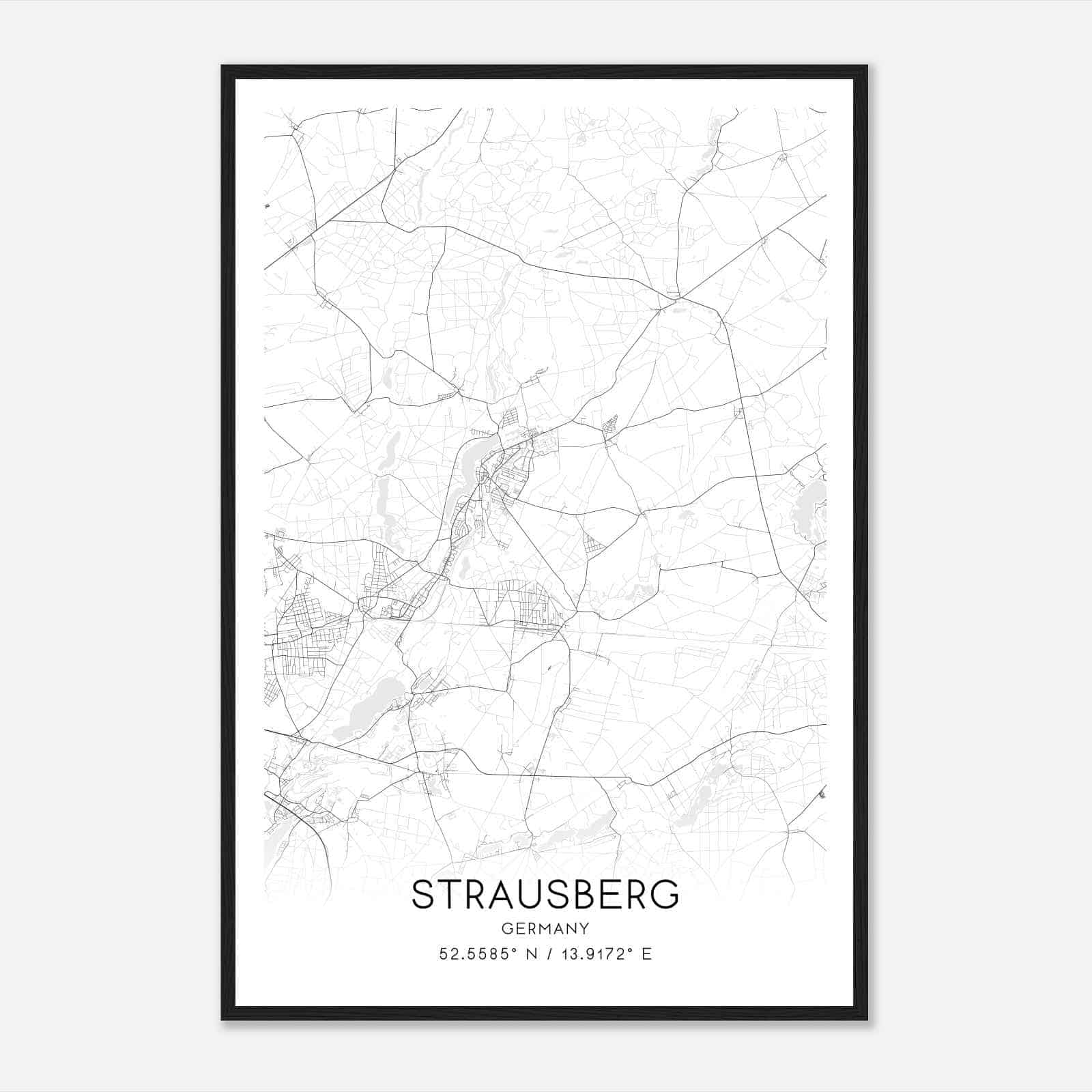 Strausberg Germany Map Poster, Modern Home Decor Wall Art Print