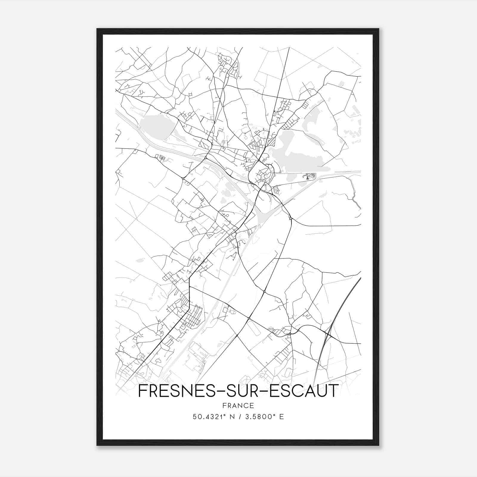Fresnes-sur-Escaut France Map Poster, Modern Home Decor Wall Art Print