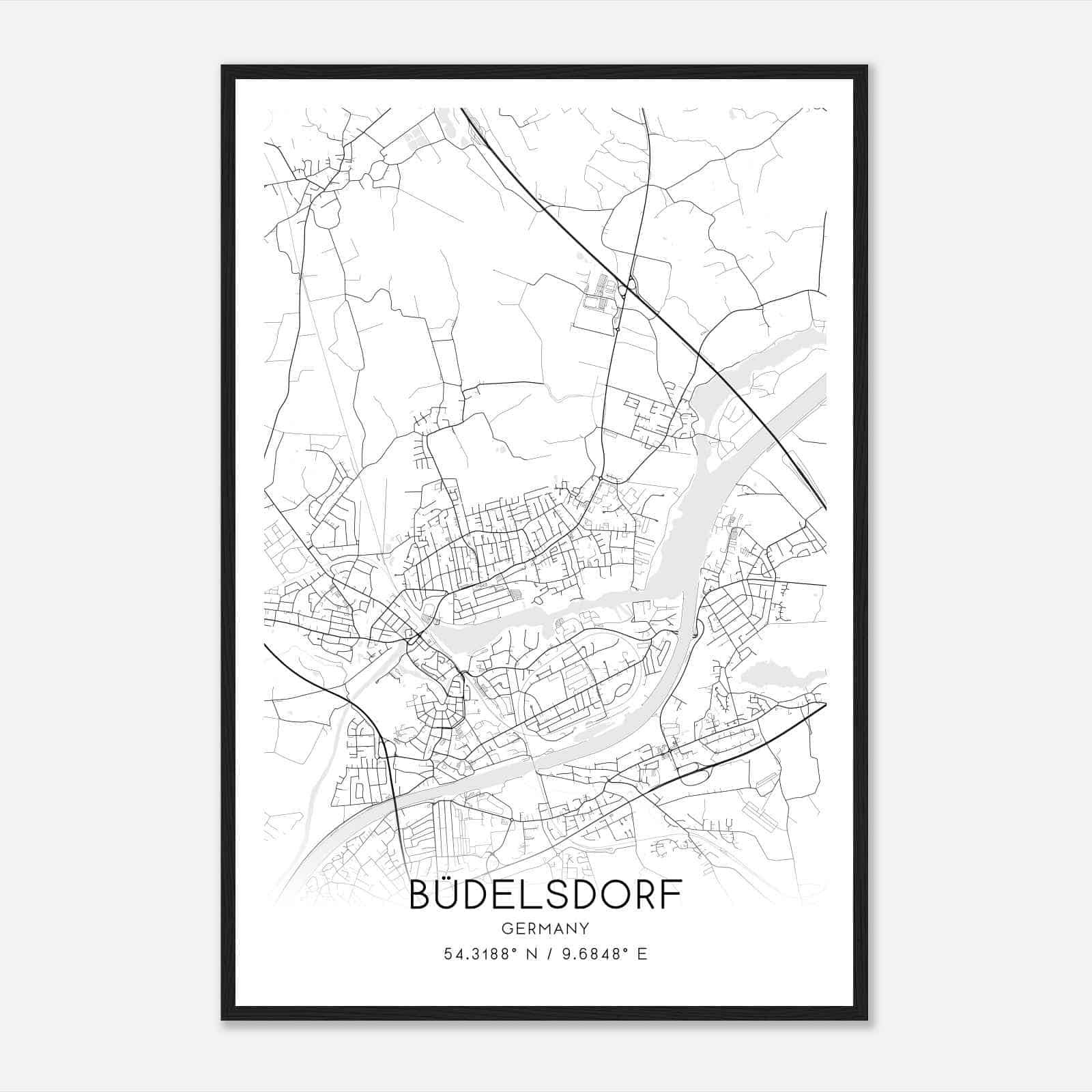 Budelsdorf Germany Map Poster, Modern Home Decor Wall Art Print