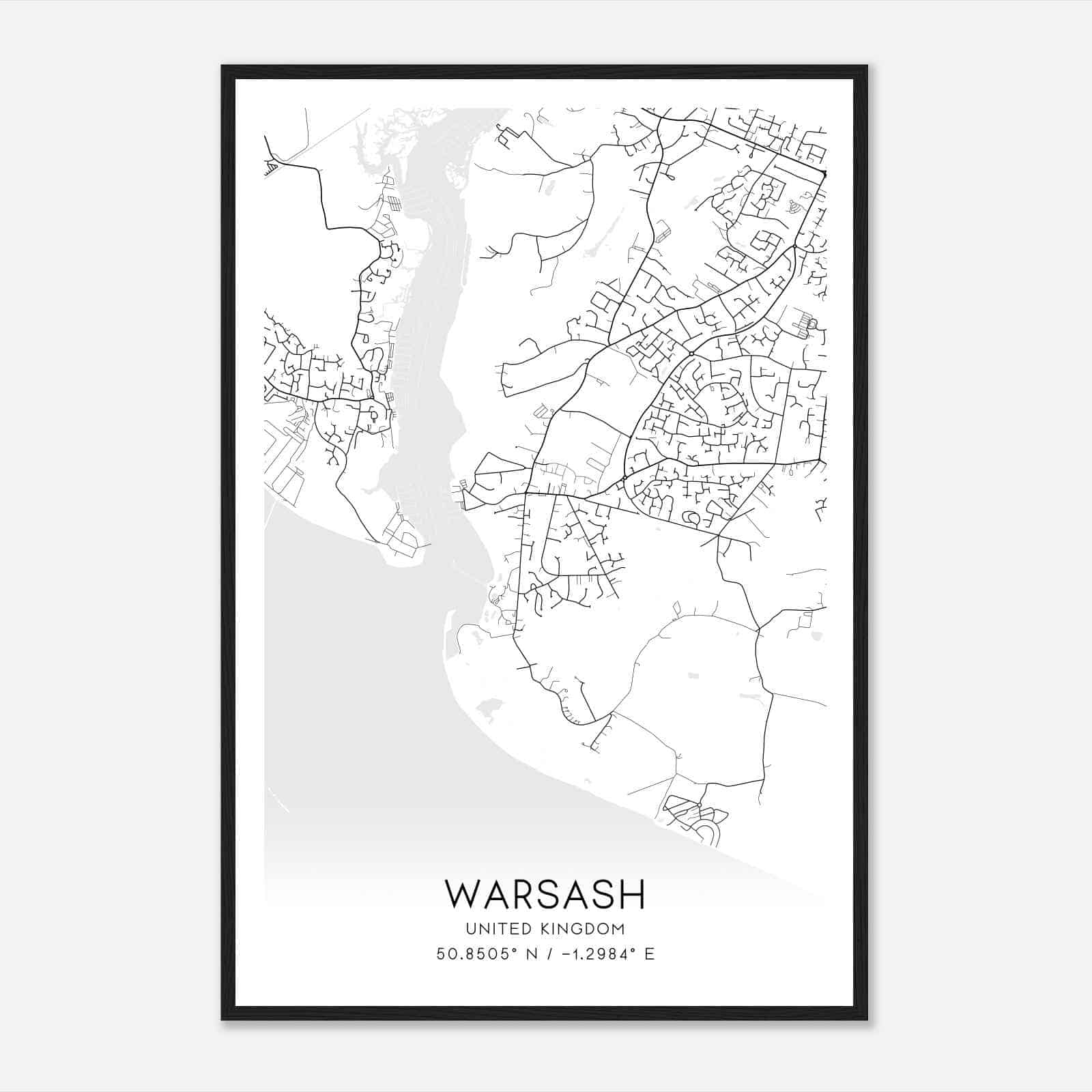 Warsash United Kingdom Map Poster, Modern Home Decor Wall Art Print