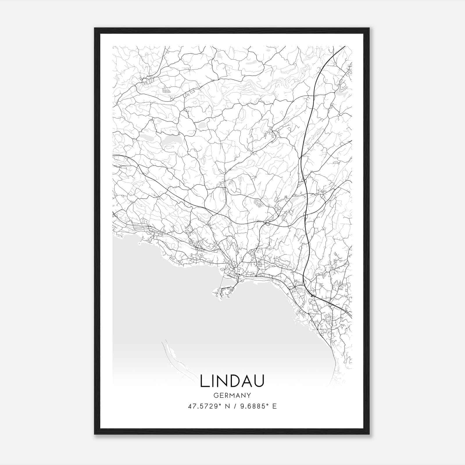 Lindau Germany Map Poster, Modern Home Decor Wall Art Print